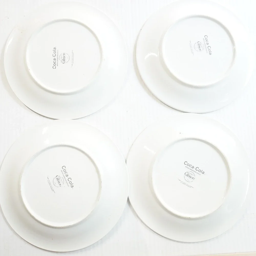 VTG Coca-Cola Gibson Dinner Plates Set 4 Checkerboard Border Collectible Dishes‎